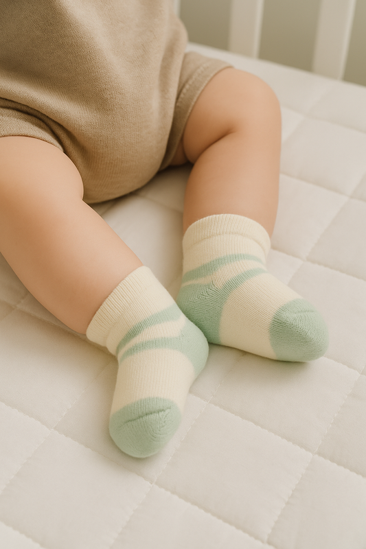 Infant White and Mint Green Cotton Socks