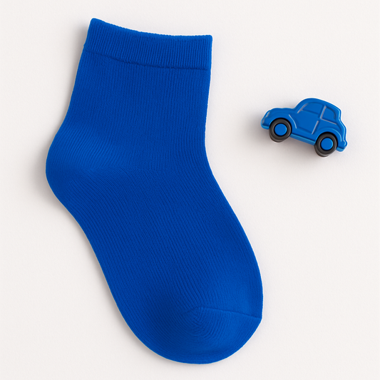 Kids Solid Blue Cotton Socks