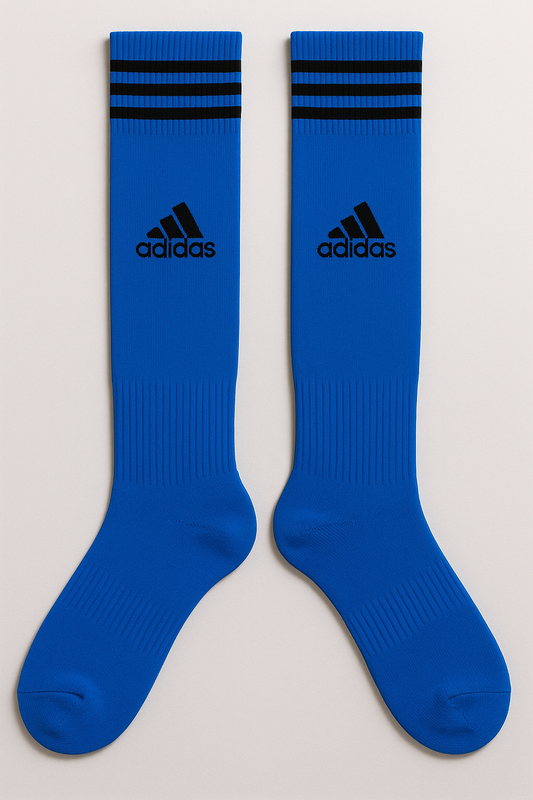 Blue Football Socks with Black Stripes