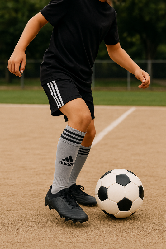 Adidas Grey Soccer Socks with Black Stripes