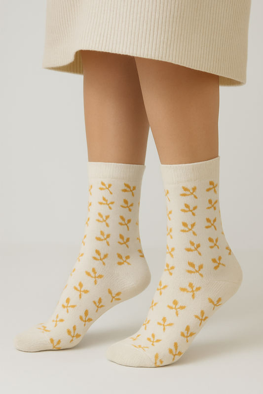 Golden Leaf Cream Socks